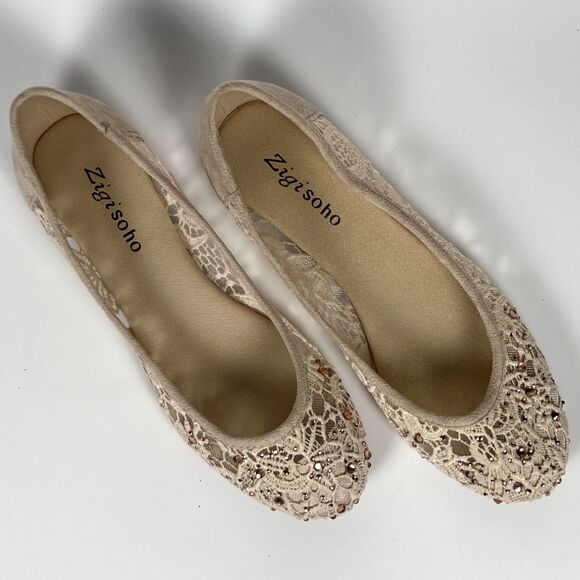 Zigi Soho Sz 6 Embellished Lace Ballet Flats Hypnotize Cream - Picture 5 of 8